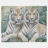 青淡い色の緑のジャングルに金の虎 フリースブランケット (正面(横))