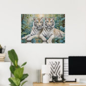 青淡い色の緑のジャングルに金の虎 ポスター (ホームオフィス)