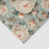 青淡い色の緑の背景に大きなピンク色の牡丹 薄葉紙 (詳細)