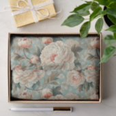 青淡い色の緑の背景に大きなピンク色の牡丹 薄葉紙 (ギフト)