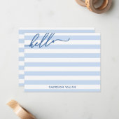 青淡い色の線Hello Add Name ノートカード (正面/裏面インサイチュ)