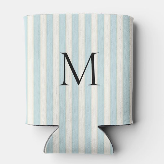 青淡い色の色とアイボリーストライプのモノグラムの 缶クーラー (裏面)