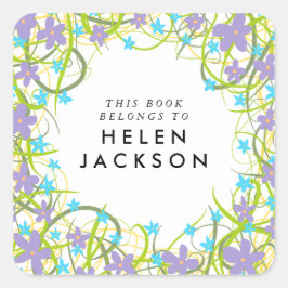 青淡い色の色と薄紫のフローラブック名ステッカー スクエアシール