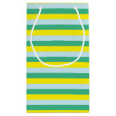 青淡い色の色、アクアグリーンおよび黄ストライプ色 スモールペーパーバッグ (裏面)