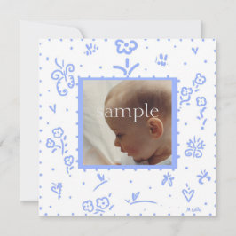 青淡い色の花の誕生発表 案内状