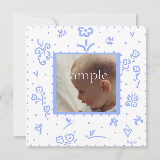 青淡い色の花の誕生発表 案内状 (正面)