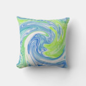 青渦巻形の緑と白シルク抽象芸術枕 クッション (正面)