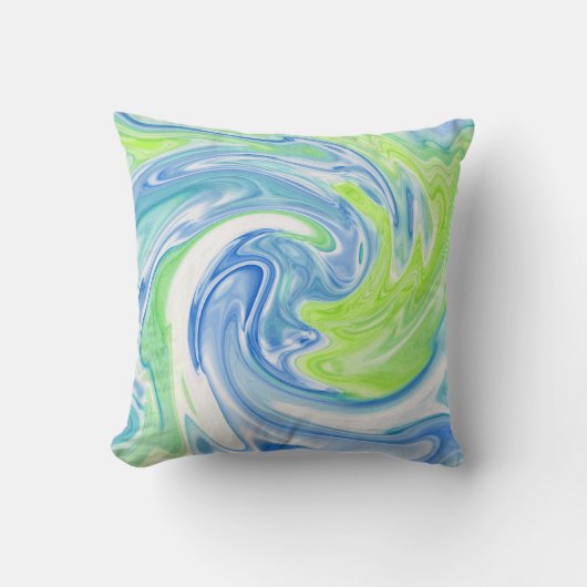 青渦巻形の緑と白シルク抽象芸術枕 クッション (正面)