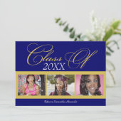 青渦巻形の/金ゴールド3写真卒業のお知らせ 招待状 (スタンド正面)