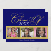 青渦巻形の/金ゴールド3写真卒業のお知らせ 招待状 (正面/裏面)