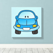 青漫画の車 キャンバスプリント (インサイチュ (ウッドフロア))