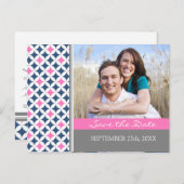 青灰色の写真日付のポストカー結婚ドを保存 案内ポストカード (正面/裏面)