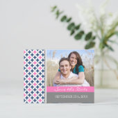 青灰色の写真日付のポストカー結婚ドを保存 案内ポストカード (スタンド正面)