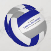 青灰色の女の子バレーボール誕生日パーティー 案内状 (正面/裏面)