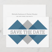 青灰色の幾何学座標系の日付を保存招待状 セーブザデート (正面/裏面)