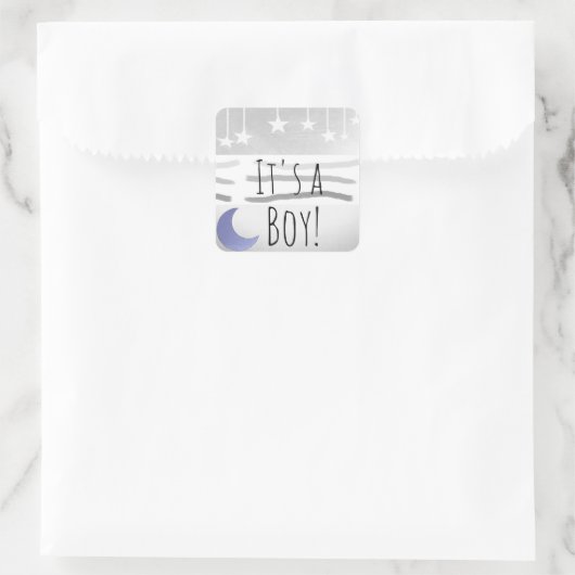 青灰色の男の子の月と星 スクエアシール (バッグ)