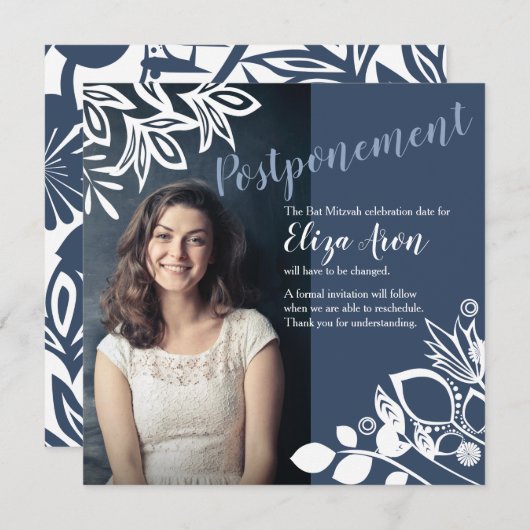 青灰色の白い花の発表カード カード (正面/裏面)