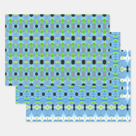 青灰色の緑と白スタイリッシュパターン（の模様が）ある ラッピングペーパーシート