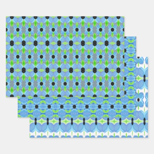 青灰色の緑と白スタイリッシュパターン（の模様が）ある ラッピングペーパーシート (セット)