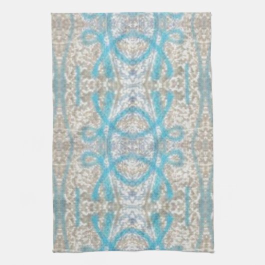 青灰色の縮れた装飾的な落書きの壁の模様 キッチンタオル (縦)