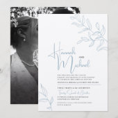 青灰色の葉の枝のスケッチ ウェディング 招待状 (正面/裏面)