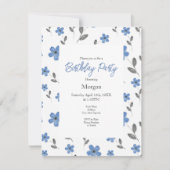 青灰色水彩5枚の花の模様 招待状 (正面)