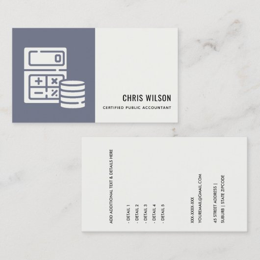 青灰色計算コモダンイン会計アイコン 名刺 (正面/裏面)