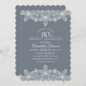 青灰色80th誕生日パーティークリエイティブレース 招待状 (正面/裏面)