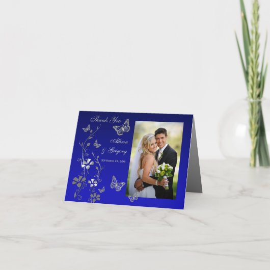 青灰蝶花卉照片感谢卡 サンキューカード (正面)