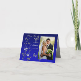 青灰蝶花卉照片感谢卡 サンキューカード