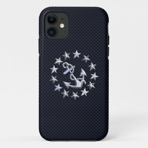 青炭素繊維スタイルクロムヨットフラグ iPhone 11 ケース