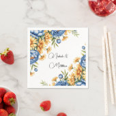 青牡丹と黄色のデイジーアレンジメント結婚ズ スタンダードカクテルナプキン (インサイチュ)