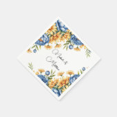 青牡丹と黄色のデイジーアレンジメント結婚ズ スタンダードカクテルナプキン (角)