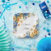 青牡丹と黄色のデイジーアレンジメント結婚ズ ペーパープレート (パーティー)