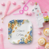 青牡丹と黄色のデイジーアレンジメント結婚ズ ペーパープレート (パーティー)