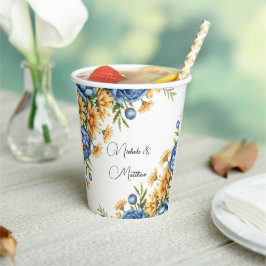 青牡丹と黄色のデイジーアレンジメント結婚ズ 紙コップ