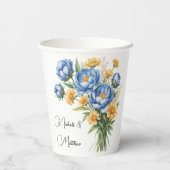 青牡丹と黄色のデイジーアレンジメント結婚ズ 紙コップ (裏面)