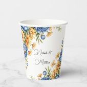 青牡丹と黄色のデイジーアレンジメント結婚ズ 紙コップ (正面)