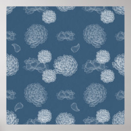 青牡丹シームレス花柄 ポスター