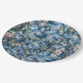 青牡丹花柄ヴィンテージ花園 ペーパープレート (アングル)