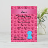 青猫のパーソナライズされたピンクの手に名前を付ける 招待状 (スタンド正面)