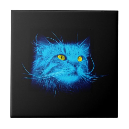 青猫の顔 タイル (正面)