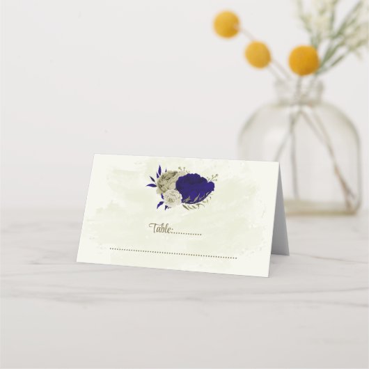 青王室のいベージュの花結婚植物 プレイスカード (正面)