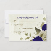 青王室のいベージュの花結婚植物 出欠カード (正面)