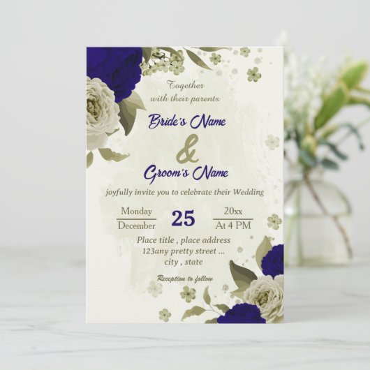 青王室のいベージュの花結婚植物 招待状 (スタンド正面)