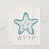 青王室のい素朴スターフィッシュ結婚式RSVPはがき インビテーションポストカード (正面/裏面)