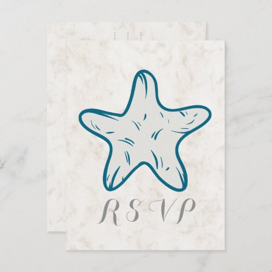 青王室のい素朴スターフィッシュ結婚式RSVPはがき インビテーションポストカード (正面/裏面)