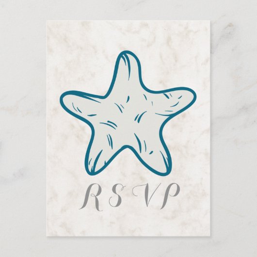 青王室のい素朴スターフィッシュ結婚式RSVPはがき インビテーションポストカード (正面)