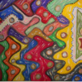 青王室のとサーモンピンクのアートパターン クッション