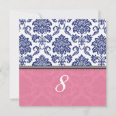 青王室のとピンクのダマスクのテーブル番号 招待状 (正面)